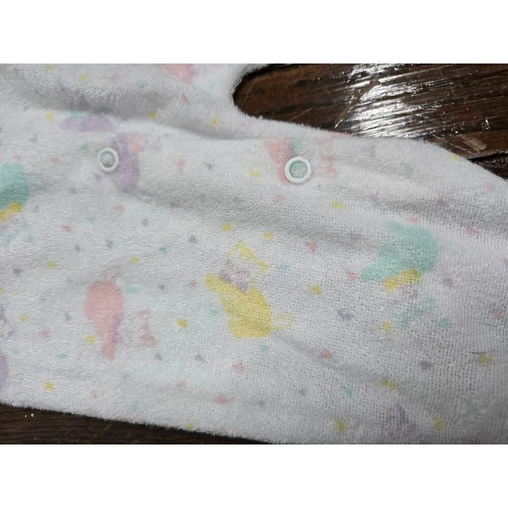 Vintage 80s Pastel Kitty Cat Terry Cloth One Piece Baby Outfit